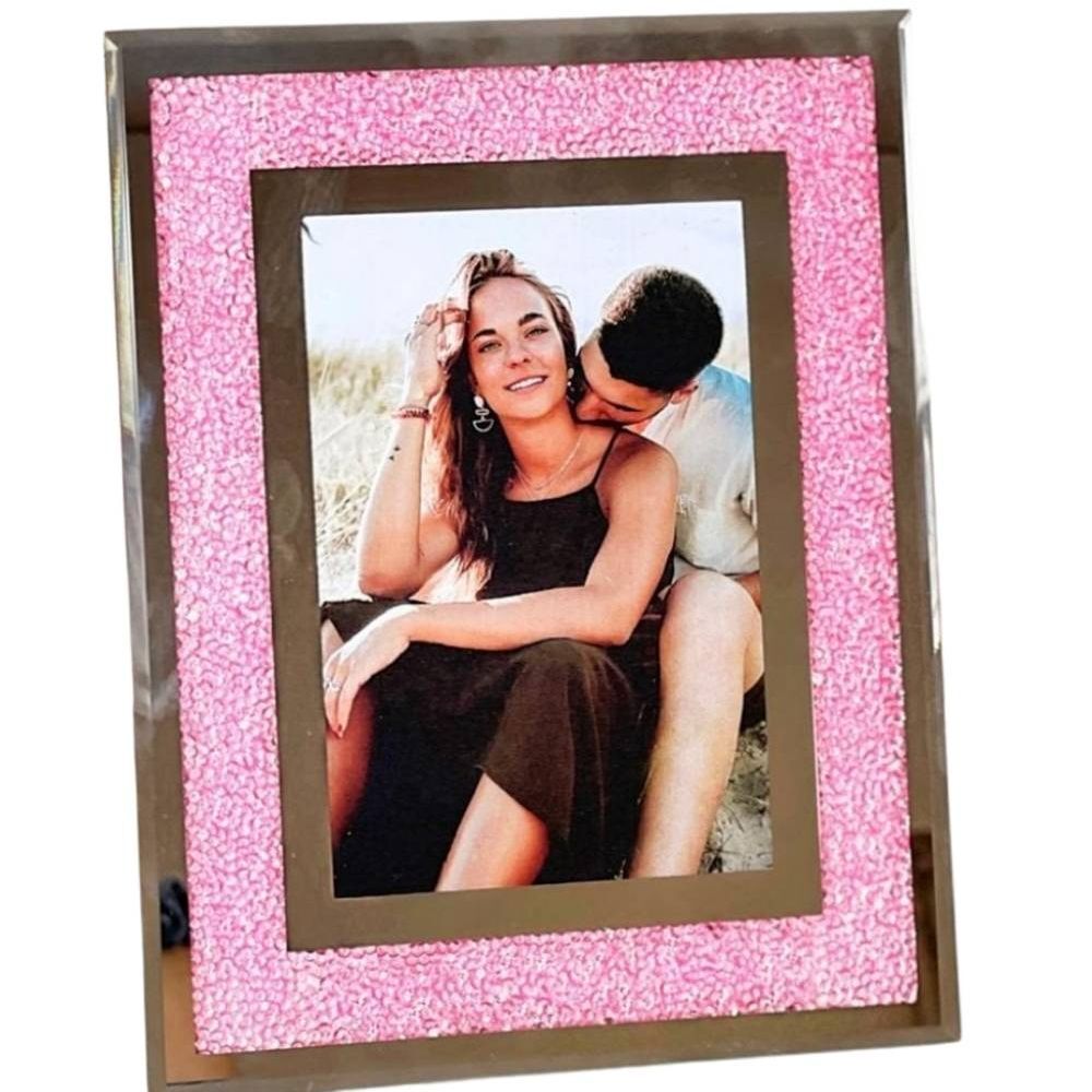 Nanette Lepore Pink Crushed Glitter Mirrored 4 x 6 Photo Frame‎